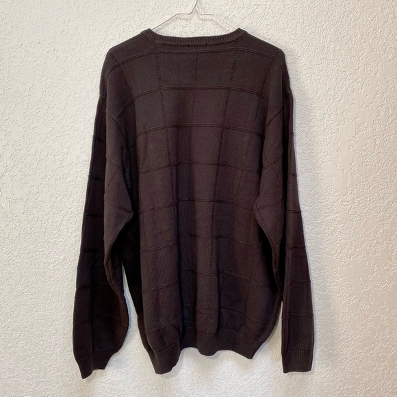 Izod Sweater Men’s 2XL Brown Designer Classic Heavy Casual Crew Neck Box Pattern - Picture 3 of 9